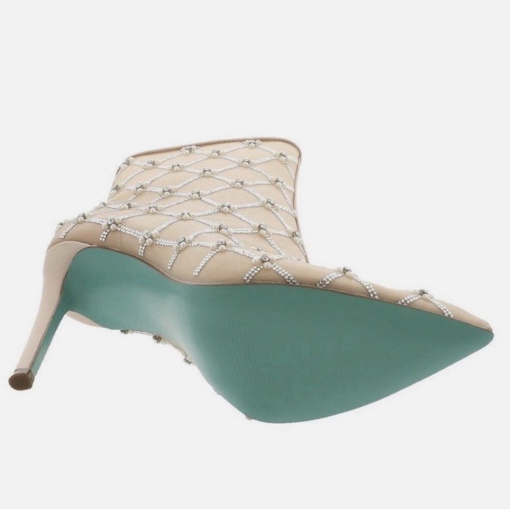 Betsey Johnson Beige Crystal-Embellished Pointed Ankle Bootie - Picture 4 of 10